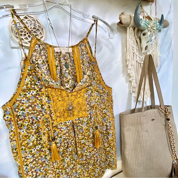 Forget me not floral Anthropologie Solitaire sleeves boho blouse w prairie vibe - Picture 9 of 13